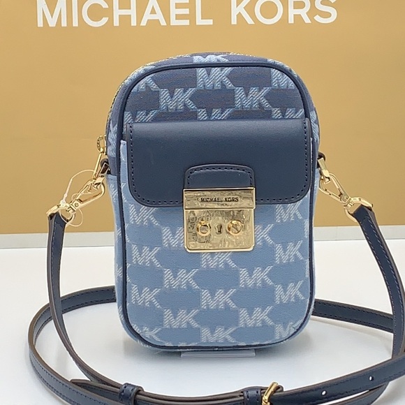 MICHAEL KORS SLOAN EDITOR SMALL NS TOP ZIP FLAP PACKET XBODY NAVY MULTI - Picture 2 of 15